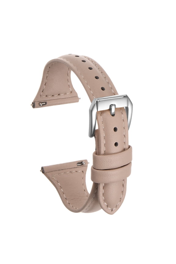 Genuine Leather Watch Band 22mm Quick Release Elegant Top Grain Replacement Strap Pink/Silver Tone