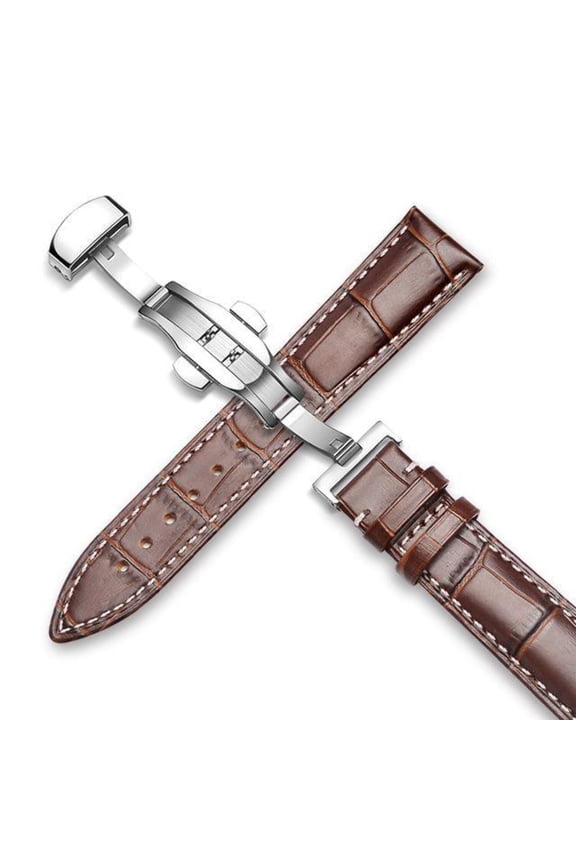 Genuine Leather Watch Band Alligator Grain 18mm 19mm 20mm 21mm 22mm 24mm Calf Strap for Tissot Seiko Brown Silver