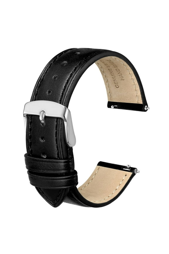 Genuine Leather Watch Bands Quick Release, Crazy Horse Leather Watch Straps for Men and Women, Band Width 18mm,Silver Stainless Steel Buckle