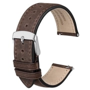 ANBEER Genuine Leather Watch Band, Quick Release Strap, 18mm Width, Silver Stainless Steel Buckle