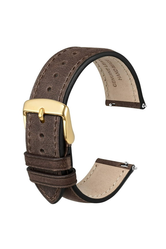 Genuine Leather Watch Bands Quick Release, Crazy Horse Leather Watch Straps for Men and Women, Band Width 20mm,Gold Stainless Steel Buckle