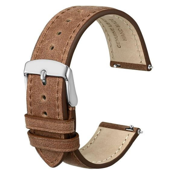Genuine Leather Watch Bands Quick Release, Crazy Horse Leather Watch Straps for Men and Women, Band Width 20mm,Silver Stainless Steel Buckle