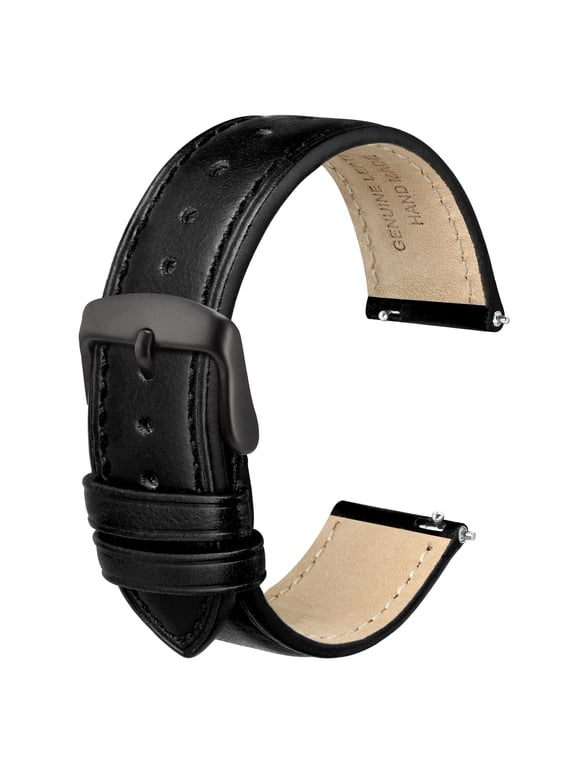 Genuine Leather Watch Bands Quick Release, Crazy Horse Leather Watch Straps for Men and Women, Band Width 24mm,Black Stainless Steel Buckle