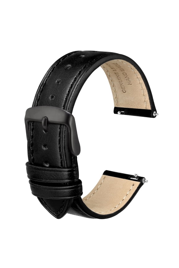 Genuine Leather Watch Bands Quick Release, Crazy Horse Leather Watch Straps for Men and Women, Band Width 24mm,Black Stainless Steel Buckle