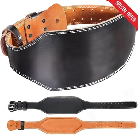 Genuine Leather Weight Lifting Belt - Adjustable with 6” Padded Lumbar Back Support for Gym Weight Belt Lumbar Back Support Powerlifting Weightlifting Heavy Duty Workout Training, Size L