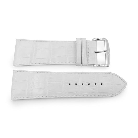 Genuine Leather White 28mm Watch Band Crocodile Grain Made In France