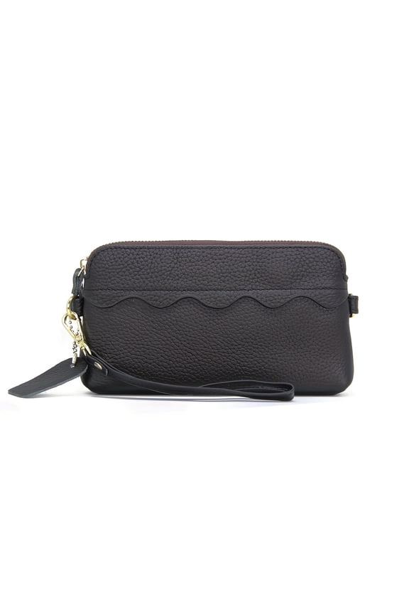 Genuine Leather Women'S Long Wallet with Wrist Strap- Golden Zipper Closure Cowhide Handbag, Phone Pocket and Money Clip, Elegant Clutch Suitable for Credit Cards, ID Cards, Cash(Hot Pink/Black)