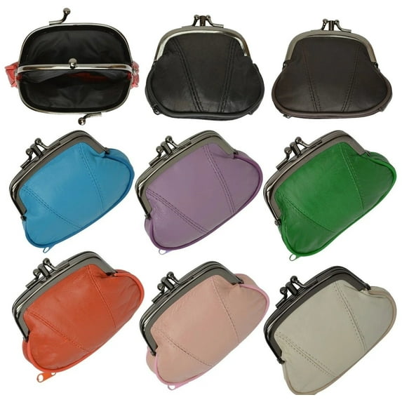 Genuine Leather Women's Change Purse Clasps Open Coin Holder Color Options