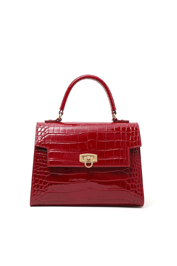 Genuine Leather Women's Crocodile Pattern Square Bag, Commute Flip Shoulder Crossbody Bag