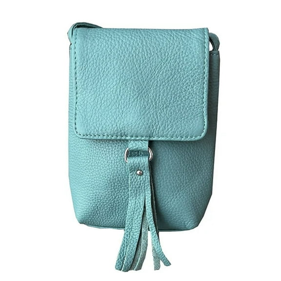 Genuine Leather Women's Phone Pouch Crossbody Flap Top w Tassel