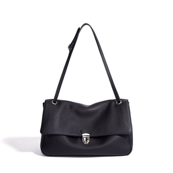 Genuine Leather Women's Shoulder Bag Large Full-Grain Cowhide Flap Purse