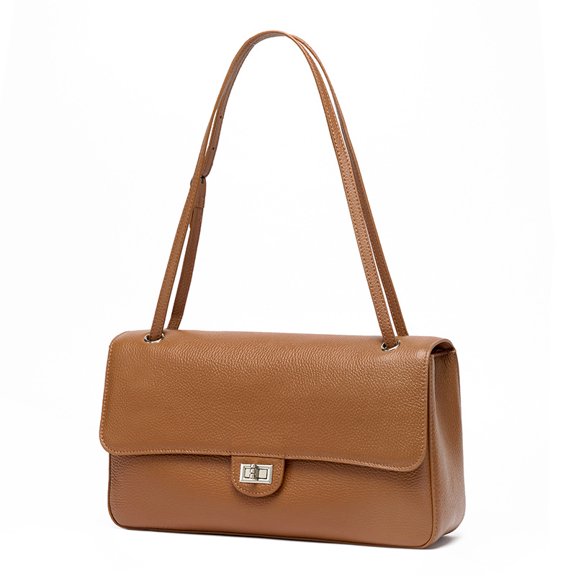 Genuine Leather Women's Shoulder Bag Large Full-Grain Cowhide Flap Purse