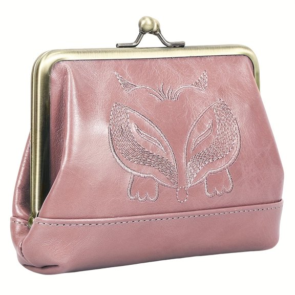 Genuine Leather Women's Vintage Handbag Wallet - Burgundy Red Top-Grain Cowhide Coin Purse with -Tone Hardware, /Korean Inspired Clasp Wallet for Cash, Cards & Makeup (/Korean Style Collection)