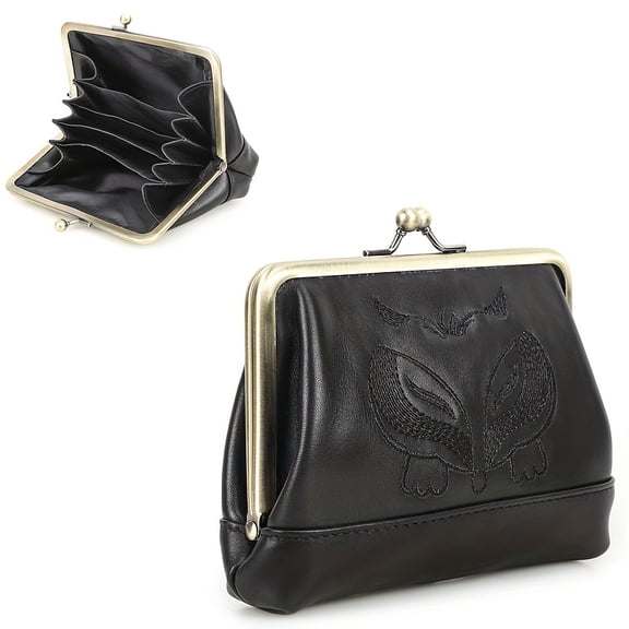 Genuine Leather Women's Vintage Handbag Wallet - Burgundy Red Top-Grain Cowhide Coin Purse with -Tone Hardware, /Korean Inspired Clasp Wallet for Cash, Cards & Makeup (/Korean Style Collection)