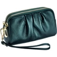 thumbnail image 1 of Genuine Leather Women's Wallets, Multi Functional Double Zipper Pleated Coin Purse, Ladies Purse Cell Phone Handbag-Brown, 1 of 3