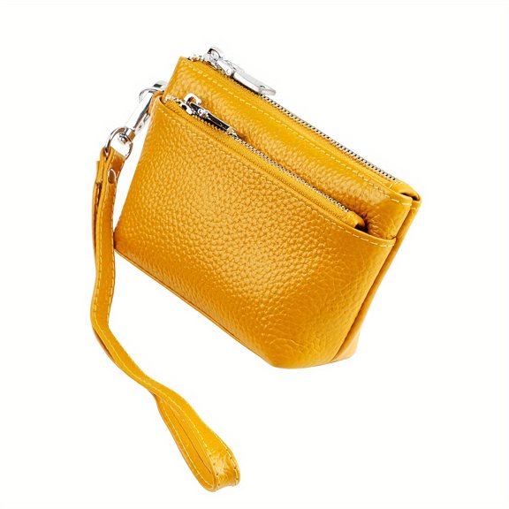Genuine Leather Women's Zipper Coin Purse, Multi-Functional Wallet with Wristlet Strap, Card Slots for Daily Commute