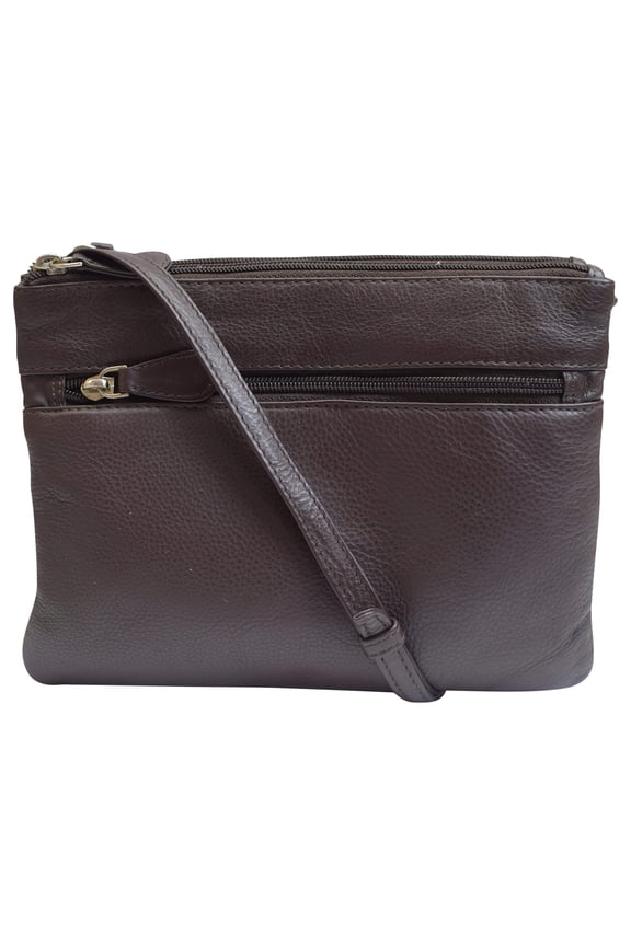 Genuine Leather Womens Purse Double Zipper Top Pockets Crossbody Shoulder Bag for Ladies