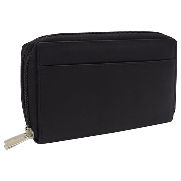 Genuine Leather Womens RFID Blocking Security Double Zip-around Indexer Phone Wallet