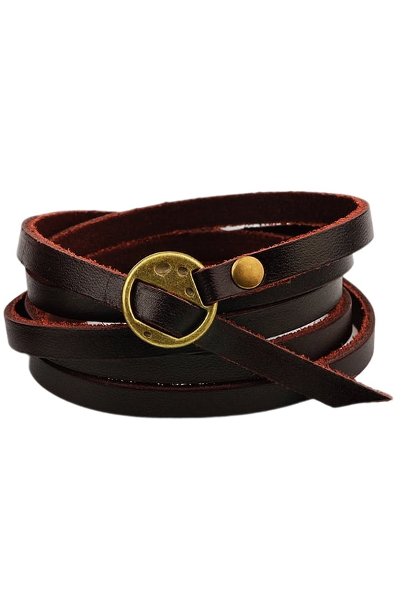 Genuine Leather Wrap Bracelets Western Brown Cowhide Leather Wristbands Vintage Adjustable Boho Layered Stackable Straps Arm Armor Wrist Cuff with Alloy Toggle Clasp