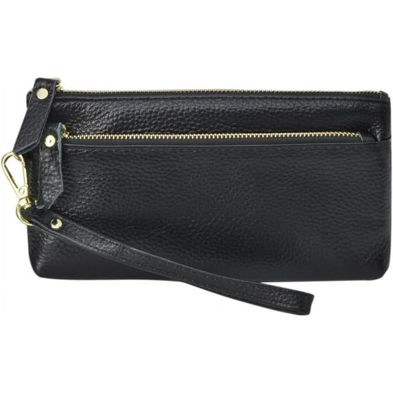 Genuine Leather Wristlet RFID Blocking Wallet, Zippered Wristlet Wallets for Women