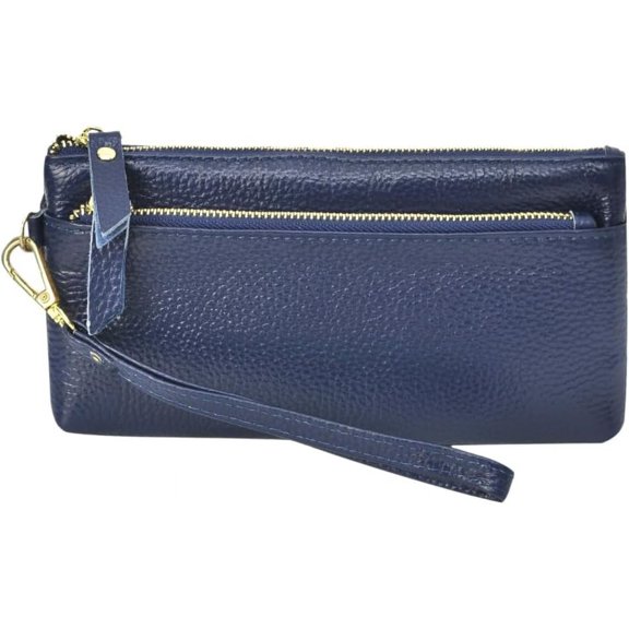 Genuine Leather Wristlet RFID Blocking Wallet, Zippered Wristlet Wallets for Women