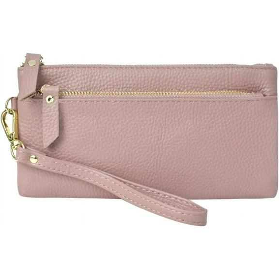 Genuine Leather Wristlet RFID Blocking Wallet, Zippered Wristlet Wallets for Women