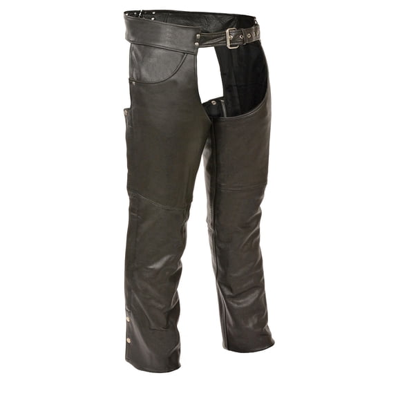 Genuine Leather XS1101 Men's Black Classic Leather Chaps with Jean Pockets 7X-Large