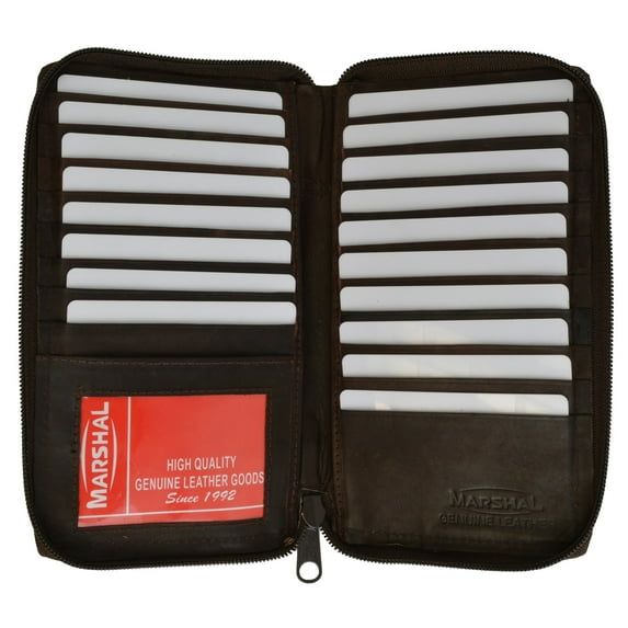 Genuine Leather Zip Around Credit Card Organizer Wallet with ID Window 729 CF