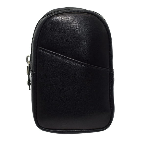 Genuine Leather Zipper Around Cigarette Case Holder and Lighter Pouch for Men & Women 100's Black