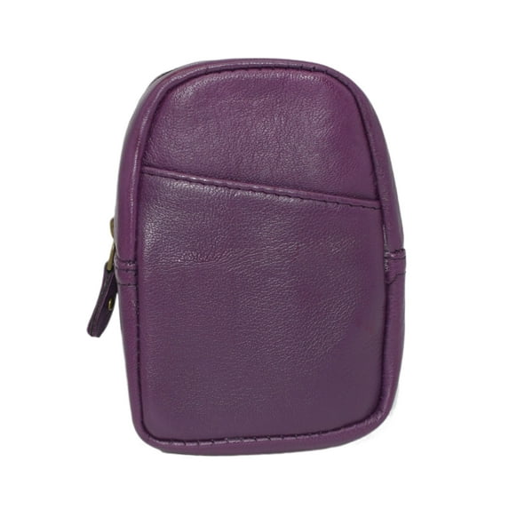 Genuine Leather Zipper Around Cigarette Case Holder and Lighter Pouch for Men & Women 100's Purple