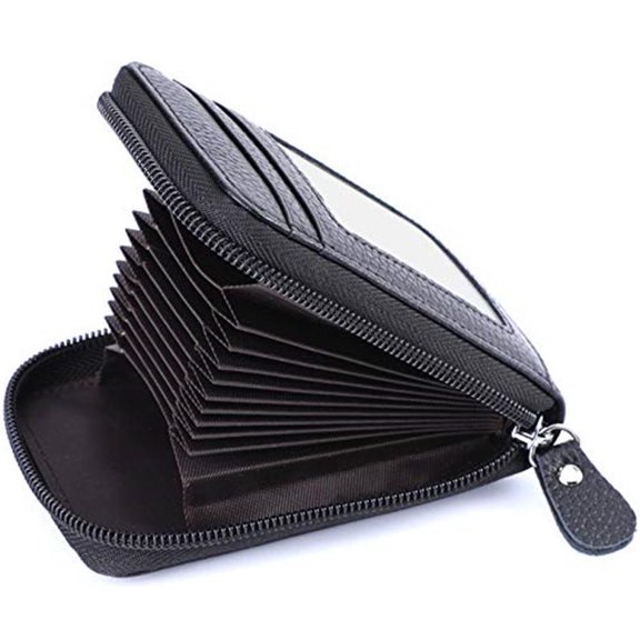 Genuine Leather Zipper Credit Card Wallet | Anti-Theft RFID Blocking Card Holder for Men & Women