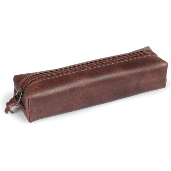 Genuine Leather Zipper Pen and Cosmetic Storage Case