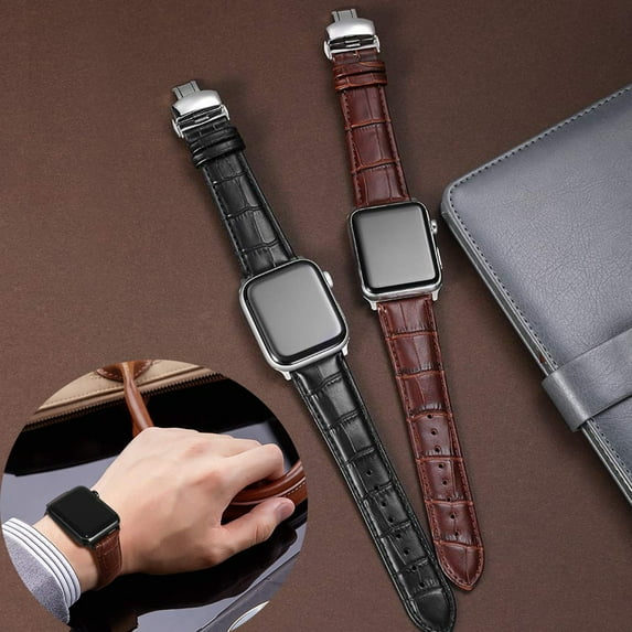 Genuine Leather strap For Apple watch band 44 40mm Butterfly buckle bands 42 38mm bracelet wristbands Iwatch series 41 45mm 4 3 5 se 6 7