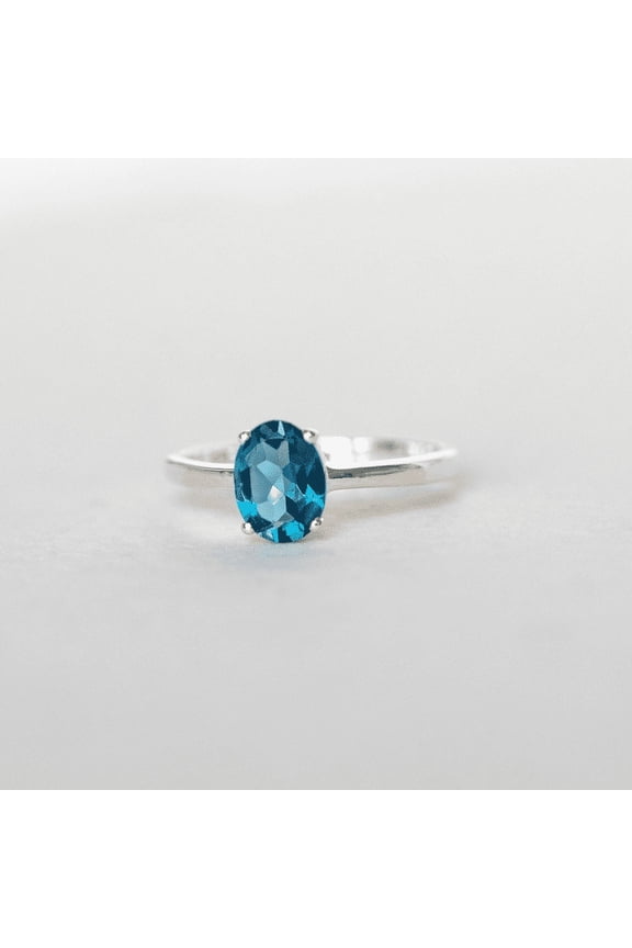 Genuine London Blue Topaz Ring in 925 Sterling Silver,