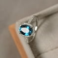 thumbnail image 1 of Genuine London blue topaz ring, oval cut, sterling silver, halo ring, unique statement ring, November birthstone, 1 of 4