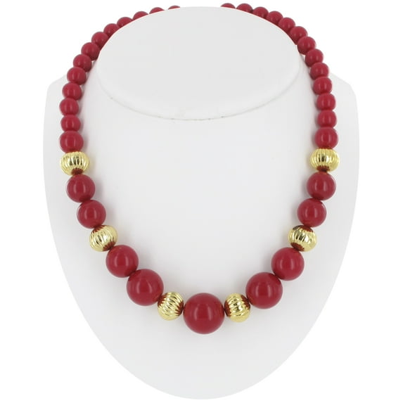 Genuine Lucite Graduated Beaded Necklace 19" Gold Tone Red Raspberry Womens Adult Female