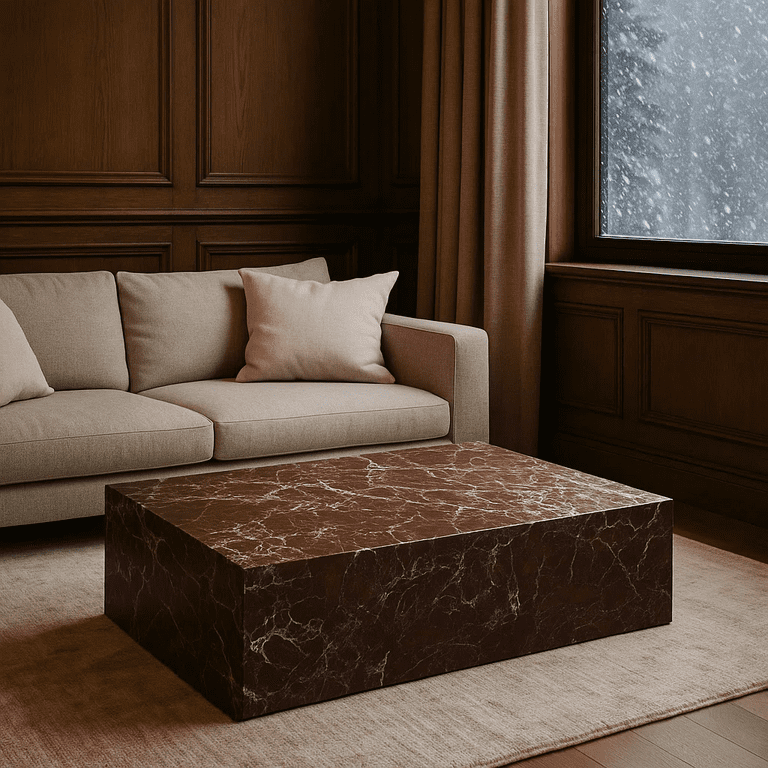 Genuine Marble Block Coffee Table Rosso Levanto Marble - Main Image