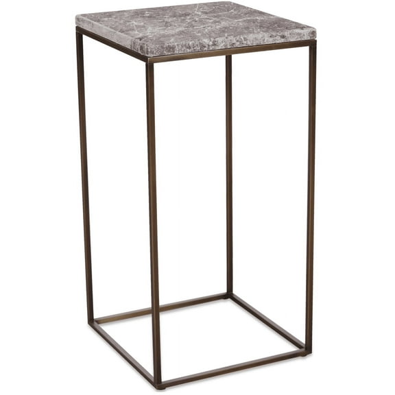 Genuine Marble Top Antique Bronze Finish Metal End Table - Large