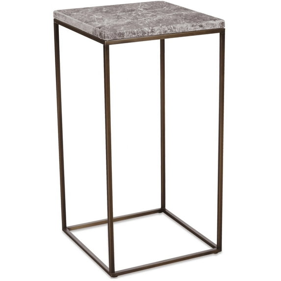 Genuine Marble Top Antique Bronze Finish Metal End Table - Medium