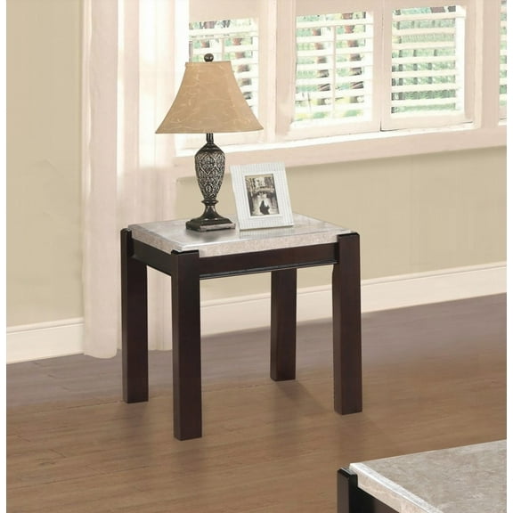 Dark Cherry Finish Wood Frame End Table with Genuine Marble Top - 1pc for Living Room