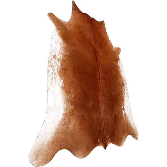 Genuine Medium Brown White Cowhide Rug, Natural Animal Skin Leather, Hair-on Texture for Rustic Living Room or Bedroom Décor
