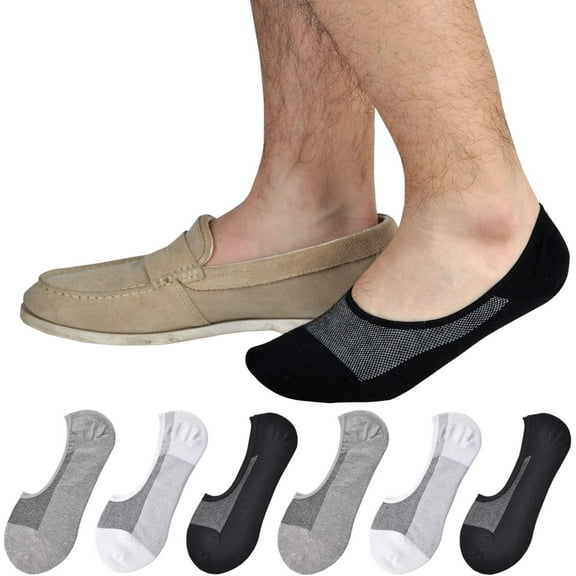 Genuine Mens No Show Socks, Loafer Sneakers Low Cut Cotton Socks With Non Slip Grips