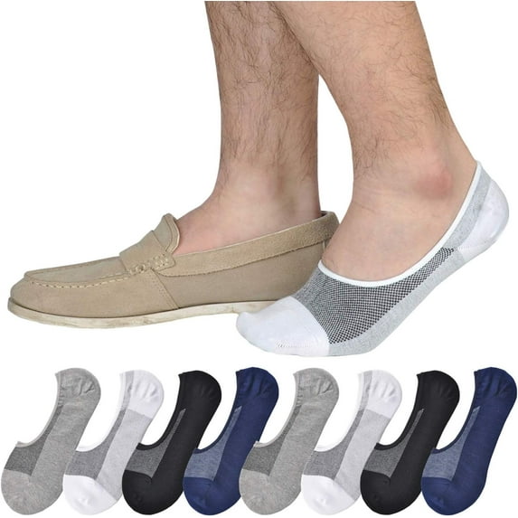 Genuine Mens No Show Socks, Loafer Sneakers Low Cut Cotton Socks With Non Slip Grips