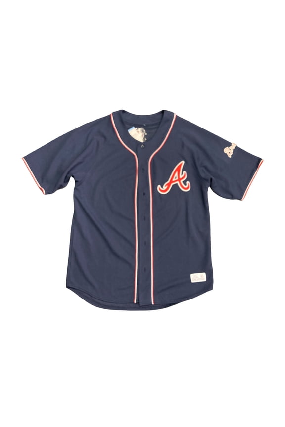 Genuine Merchandise Men's Short Sleeve Button Down MLB Jersey (Navy, M)