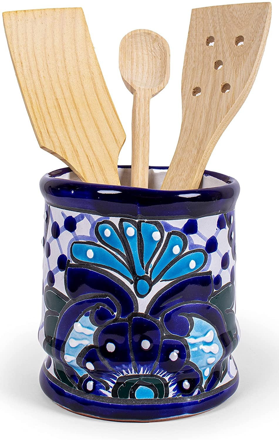 Custom Midnight Blue And Tan Kitchen Utensil Holder by Tulane Road Pottery