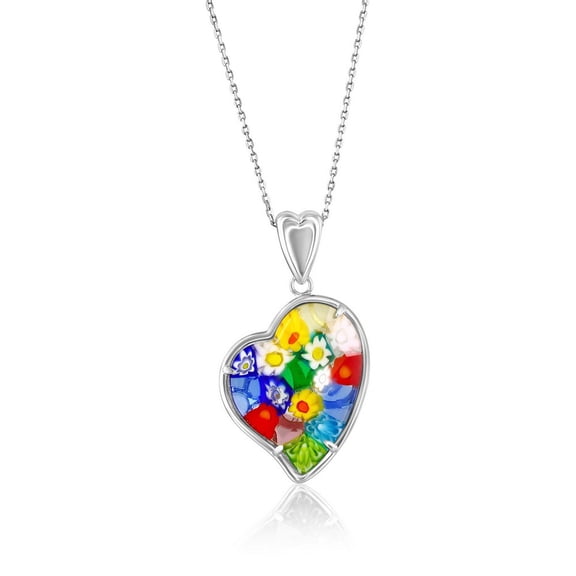 Genuine Millefiori Murano Glass Necklace Italian Artisan Jewelry in 925 Sterling Silver Handcrafted in Murano, Italy-Blue & White