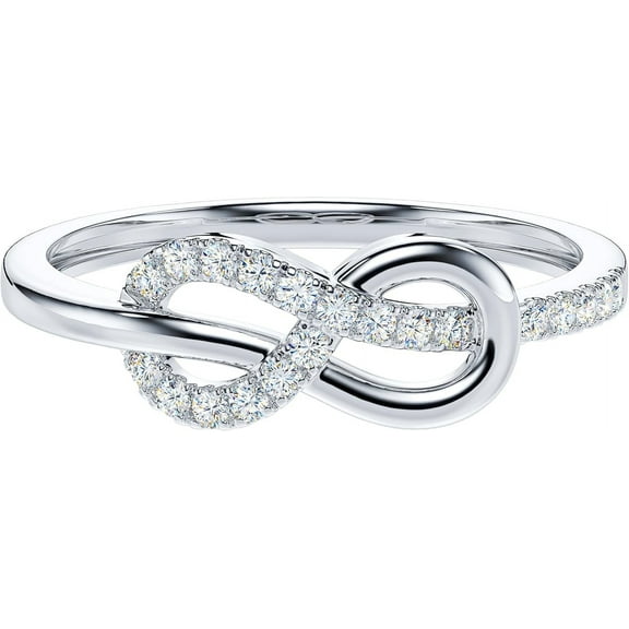 Genuine Moissanite Solid 14k White Gold Intertwined Tie The Infinity Love Knot Simulated Diamond Petite Ring Promise Ring