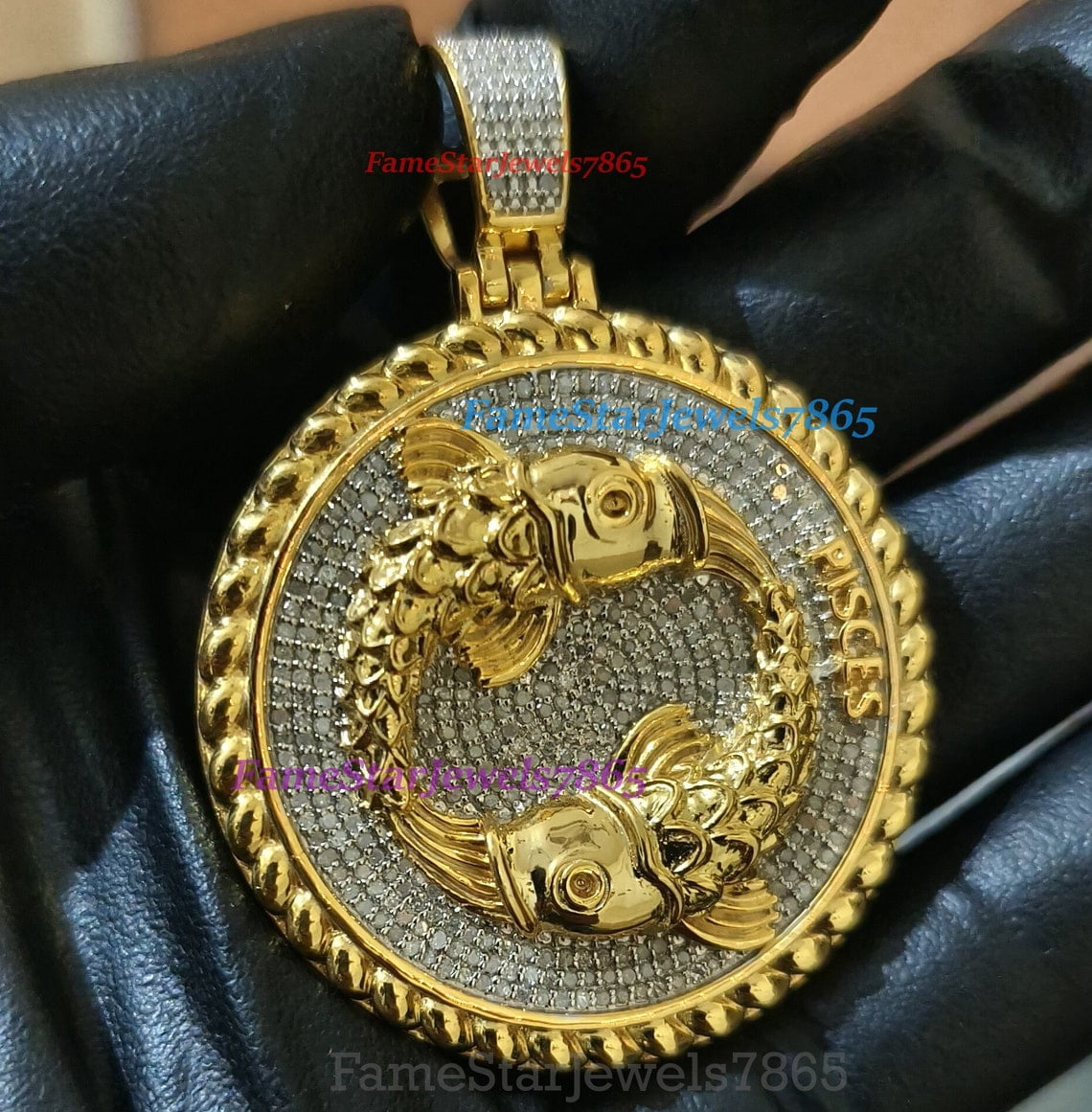 14K Yellow Gold Reversible Pisces Zodiac Pendant Necklace – Double Sided, Handmade In USA, With Chain