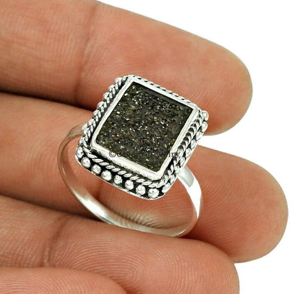 Genuine Moldavite Women Ring, Solid 925 Sterling Silver Ring, Natural Healing Gemstone Ring, Special Design Ring For Women, Statement Ring, Vintage Gift Ring, Mothers Day Gifts Ring (Moldavite, 12)