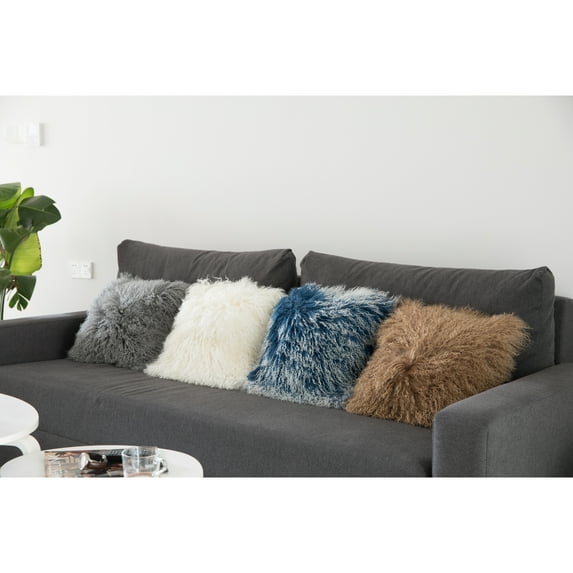Genuine Mongolian Lamb Fur Sheepskin Square Pillow Cover 16 in.